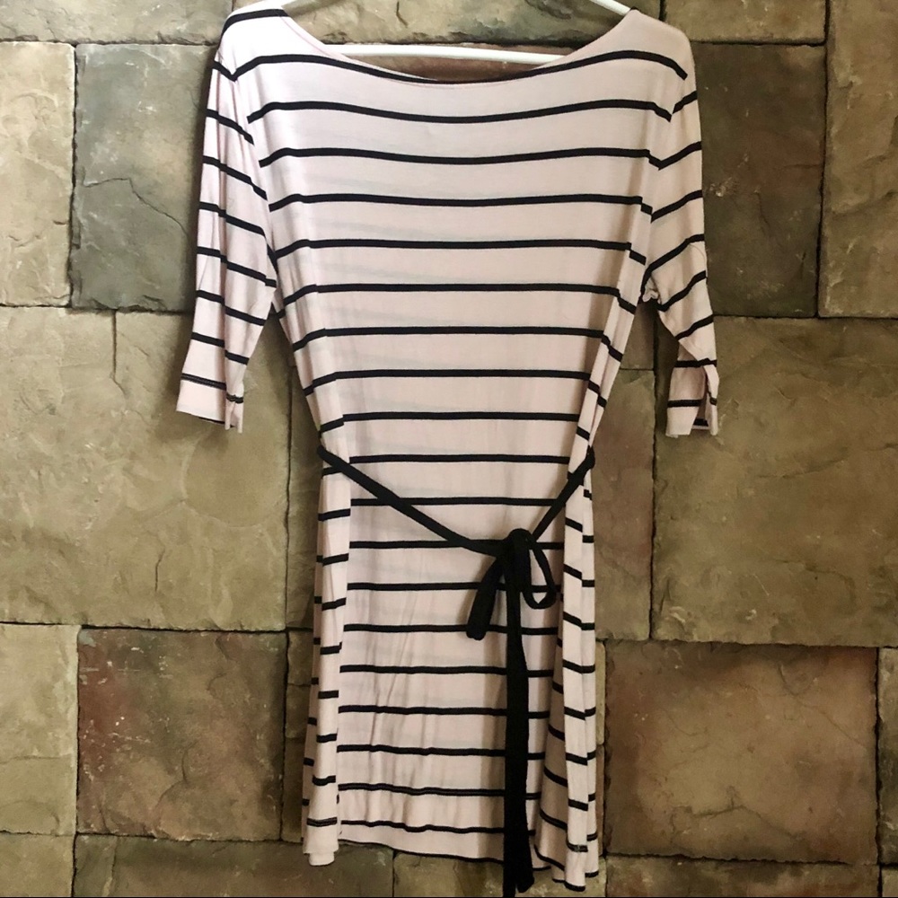 H&M Light Pink Striped Tunic Shirt With Tie